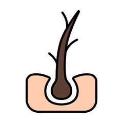 Hair line icon. Follicle, curls, hair follicle, growth, injection, treatment, loss, transplant, removal, recovery, tip section, care, skin, acne, pores. Health, beauty, therapy, medical.