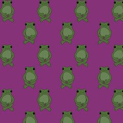 The pattern of a cute frog sitting in a yoga pose and meditating