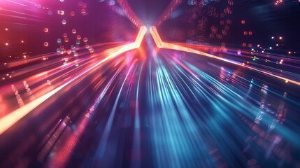 Obraz premium Abstract futuristic background with blue and green glowing neon moving wave lines and bokeh lights. Great wallpaper concept for transporting data.