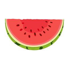 Watermelon slice. Ripe red cut watermelon. Hand drawn Trendy flat style isolated cut fruit organic natural dessert, healthy sweet red juicy Sliced summer fruit. Vector illustration