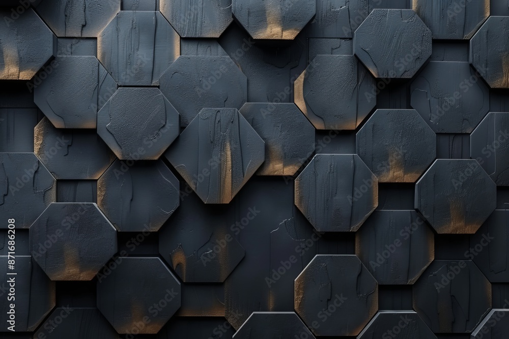 Poster an abstract rendering of a futuristic surface with hexagons. poster design with a bokeh effect in co