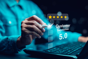 Concept of satisfaction rating.Quality and standards in customer service.User satisfaction.Customer service experience and business satisfaction survey.