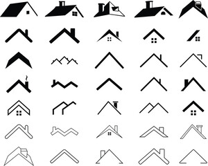House or home roof flat, line icons Set. House top vectors symbol for website, mobile app, infographic. Real estate home logos for realtor, roof construction and repair icon on transparent background.