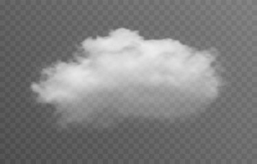 Vector realistic cloud, smoke or fog on isolated transparent background. Cloud png. Cloud, smoke, fog png.