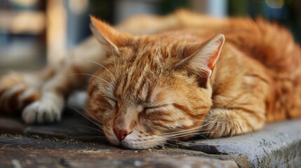 Ginger Cat Sleeping Peacefully Outdoors