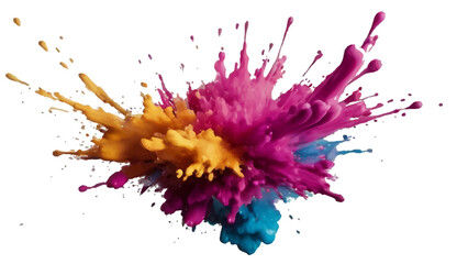 Bright colorful watercolor splash splatter stain brush strokes on white background. Modern vibrant aquarelle spot. Aquarelle explosion on white. Element. Vector watercolor illustration isolated design