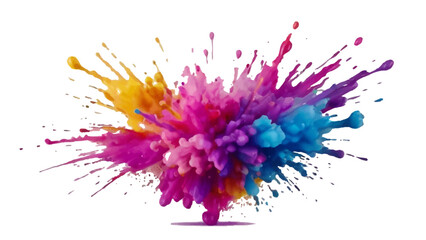 Bright colorful watercolor splash splatter stain brush strokes on white background. Modern vibrant aquarelle spot. Aquarelle explosion on white. Element. Vector watercolor illustration isolated design