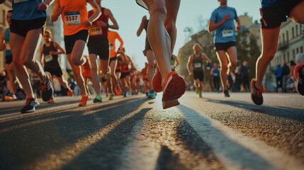 City sports race, running marathon, cross country, running people around the city