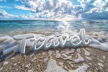 Tropical Beach Travel Inspiration with Palm Leaves and Turquoise Ocean