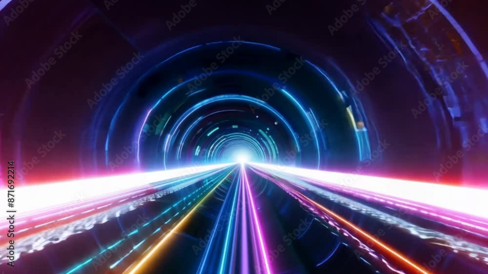 Aufkleber a hyperrealistic depiction of a digital beam of light traveling at the speed of light through a dark