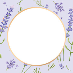 Gold round lavender flower frame design element