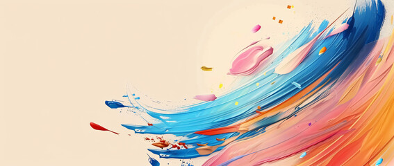 Fototapeta premium abstract background with colorful brush strokes and shapes, using a white, cream and beige color palette with light, pastel and soft colors in warm tones, with paint splashes and streaks in the style