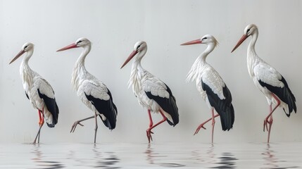 Red-crowned crane birds at white background.