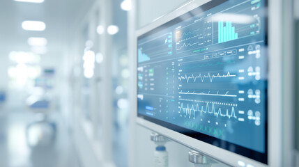 Fototapeta premium Digital health chart displayed on large screen in hospital for modern patient management.