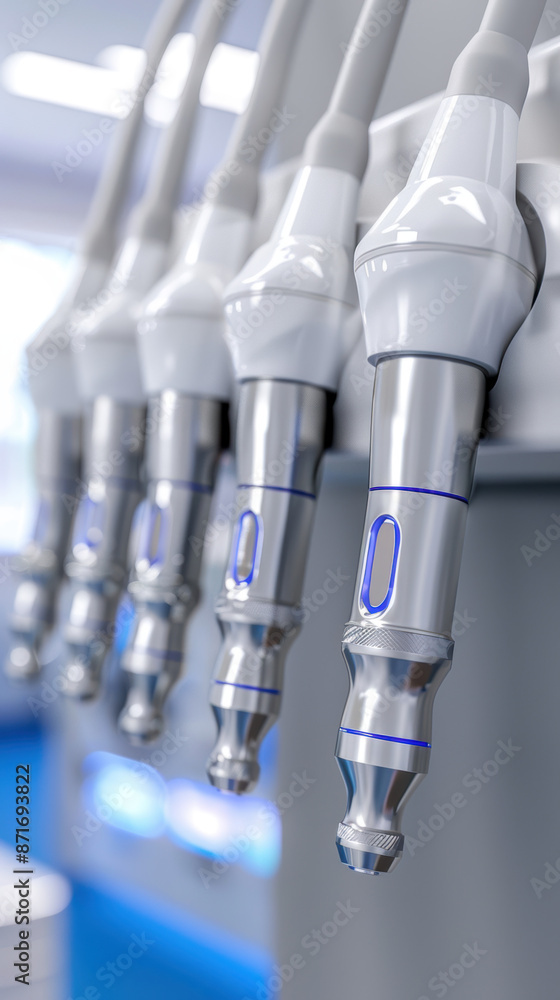 Poster a row of dental instruments are displayed on a counter