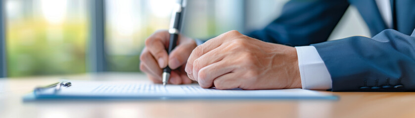 Close-up of hand signing a business contract