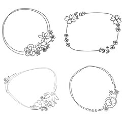 Cute doodle floral wreath transparent png set