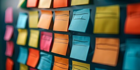 Obraz premium How Colorful Sticky Notes on a Whiteboard Can Spark Creativity and Innovation in Brainstorming. Concept Creativity, Innovation, Brainstorming, Sticky Notes, Whiteboard