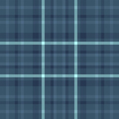 Fibre fabric pattern background, backdrop tartan plaid check. Oriental textile texture vector seamless in cyan and blue colors.