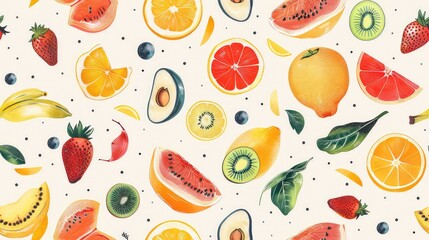 Colorful Fruit Pattern with Various Fruits generated with AI