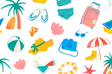 Summer vacation png doodle pattern, transparent background