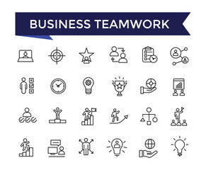 Business Teamwork, Team Building icon set with editable stroke collection for web and ui. Line icons pack. Vector illustration.