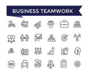 Business Teamwork, Team Building icon set with editable stroke collection for web and ui. Line icons pack. Vector illustration.