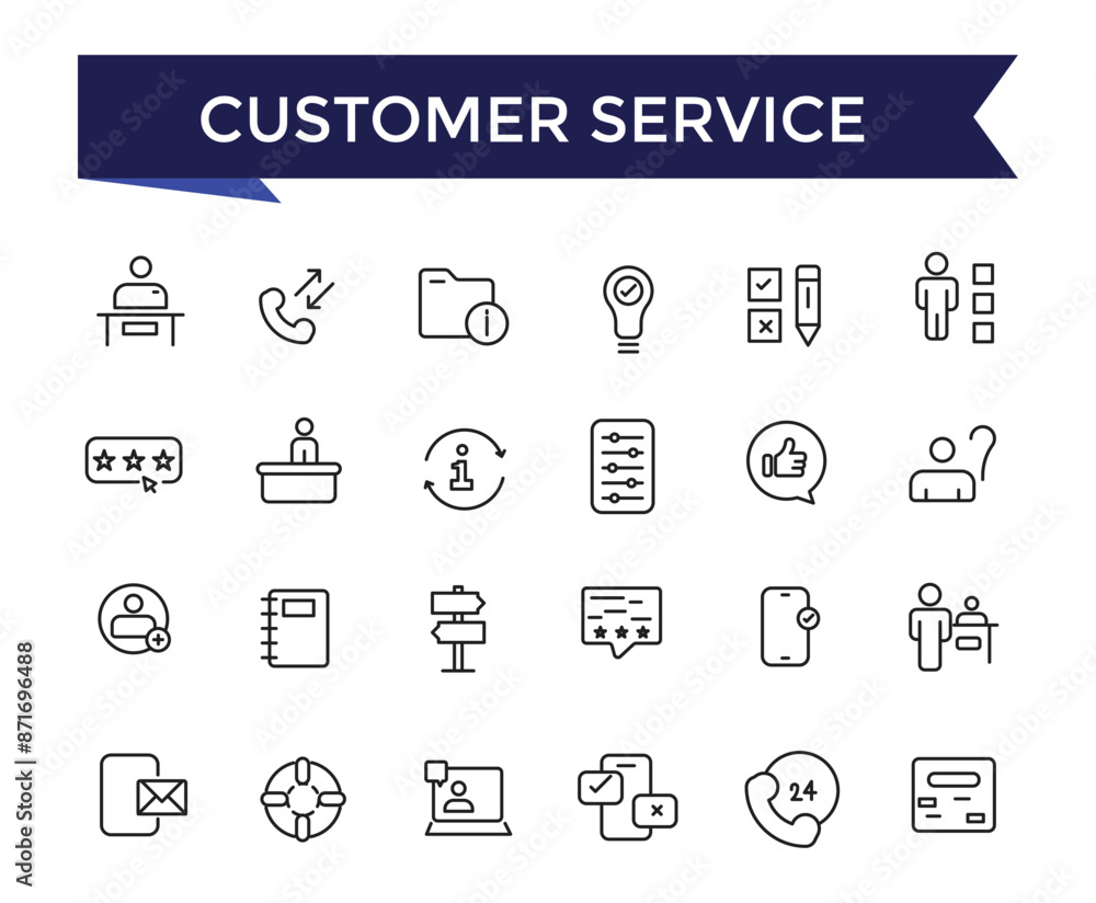 Poster customer service icons set with editable stroke collection for web and ui. line icons pack. vector i