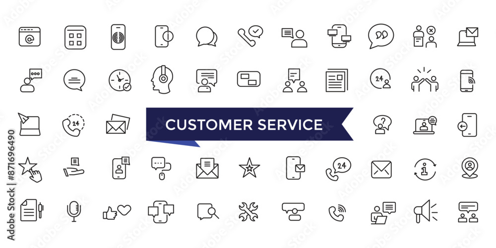 Poster customer service icons set with editable stroke collection for web and ui. line icons pack. vector i
