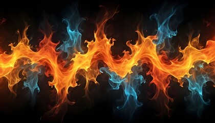 Fototapeta premium Fire flames abstract background with matellic colours behind dark