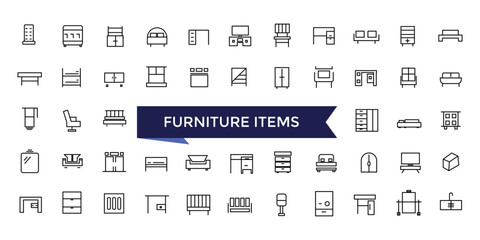 Furniture Fittings Icon set with editable stroke collection for web and ui. Line icons pack. Vector illustration.