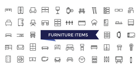 Furniture Fittings Icon set with editable stroke collection for web and ui. Line icons pack. Vector illustration.