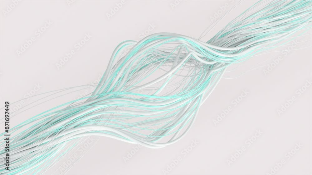 Poster abstract 3d render of flowing white and blue lines on a light background