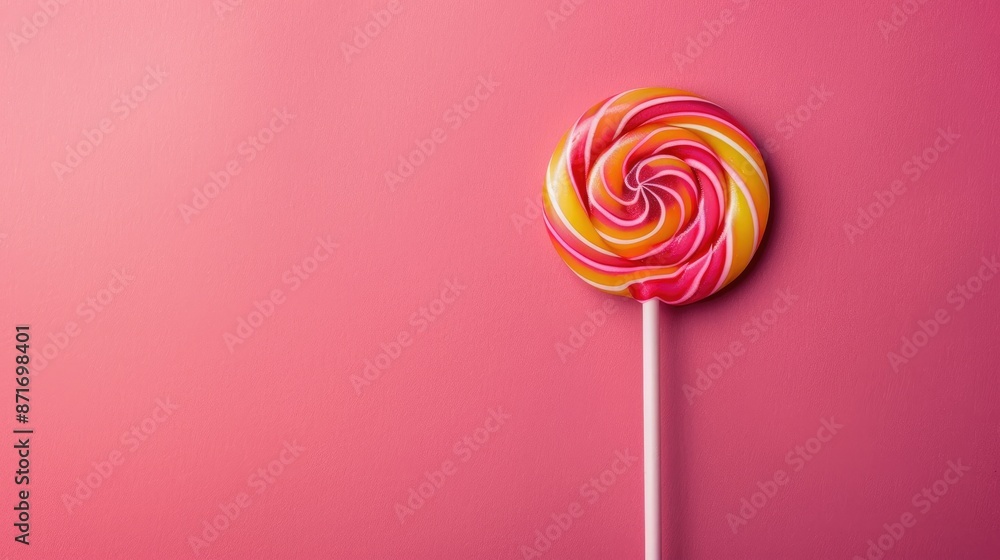 Poster vibrant circular lollipop on a pink backdrop simplistic design with room for text