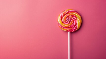 Vibrant circular lollipop on a pink backdrop Simplistic design with room for text