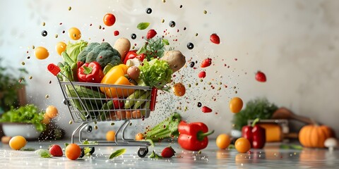 Online Grocery Shopping with Fresh and Healthy Food Display on Digital Tablet