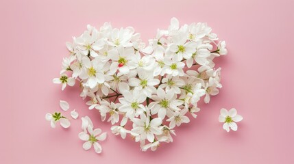 White flower heart on pink backdrop