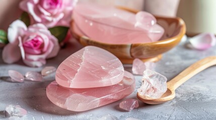 Pink Gua Sha facial tools with Rose Quartz for anti aging home treatment