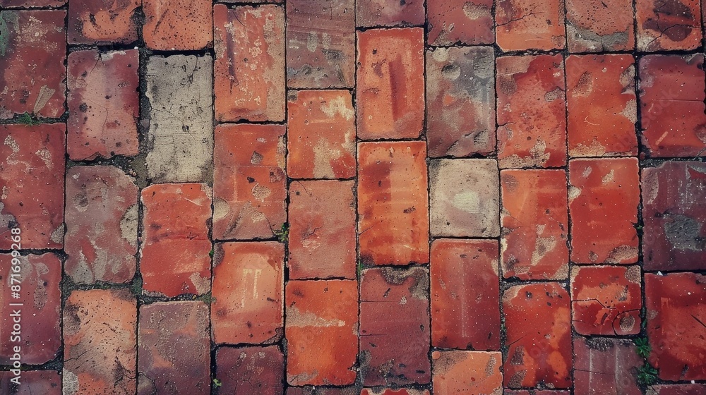 Poster top view of red brick pavement with empty space