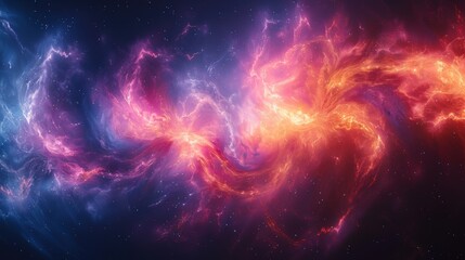 Bright cosmic nebula with swirling colors of pink, blue, and orange, depicting a beautiful and vibrant deep space scene.