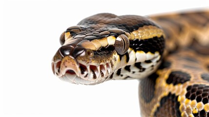 Obraz premium Spotted python against a white backdrop