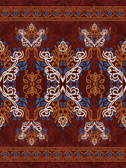 Ikat floral paisley embroidery seamless pattern on background. Ikat ethnic flower oriental pattern traditional. Aztec style abstract vector illustration. design for ikat floral fashion fabric,clothing
