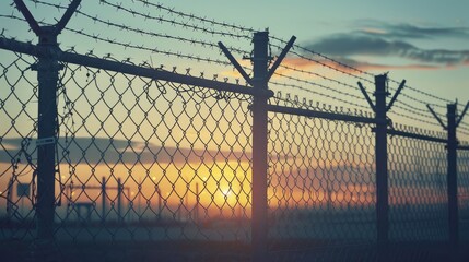Off limits area fenced at dusk dawn