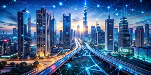 Naklejka premium Futuristic cityscape with AI-powered technology and advanced infrastructure, generative ai