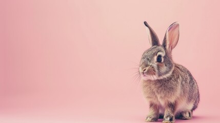 Obraz premium Pet care Small bunny on soft pink backdrop with space for text Portrait orientation