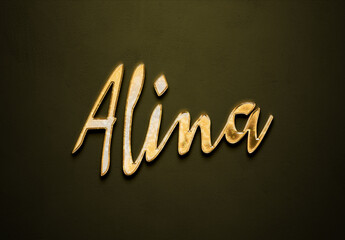 Old gold text effect of Russian name Alina with 3D glossy style Mockup.