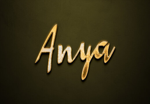 Old gold text effect of Russian name Anya with 3D glossy style Mockup.