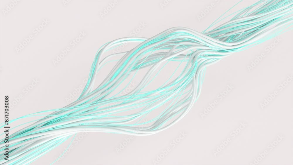 Poster abstract 3d render of flowing white and turquoise lines on a light background