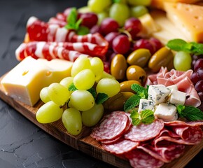 Variety Cheese and Meat Board with Fresh Fruits