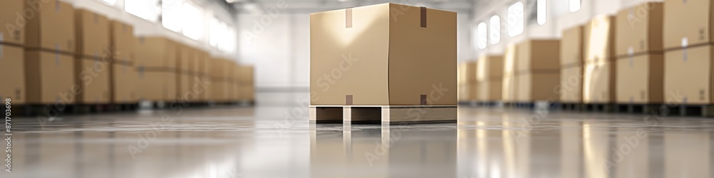 Aufkleber a pallet of cardboard boxes is sitting on the floor in a warehouse. the boxes are stacked in rows, a